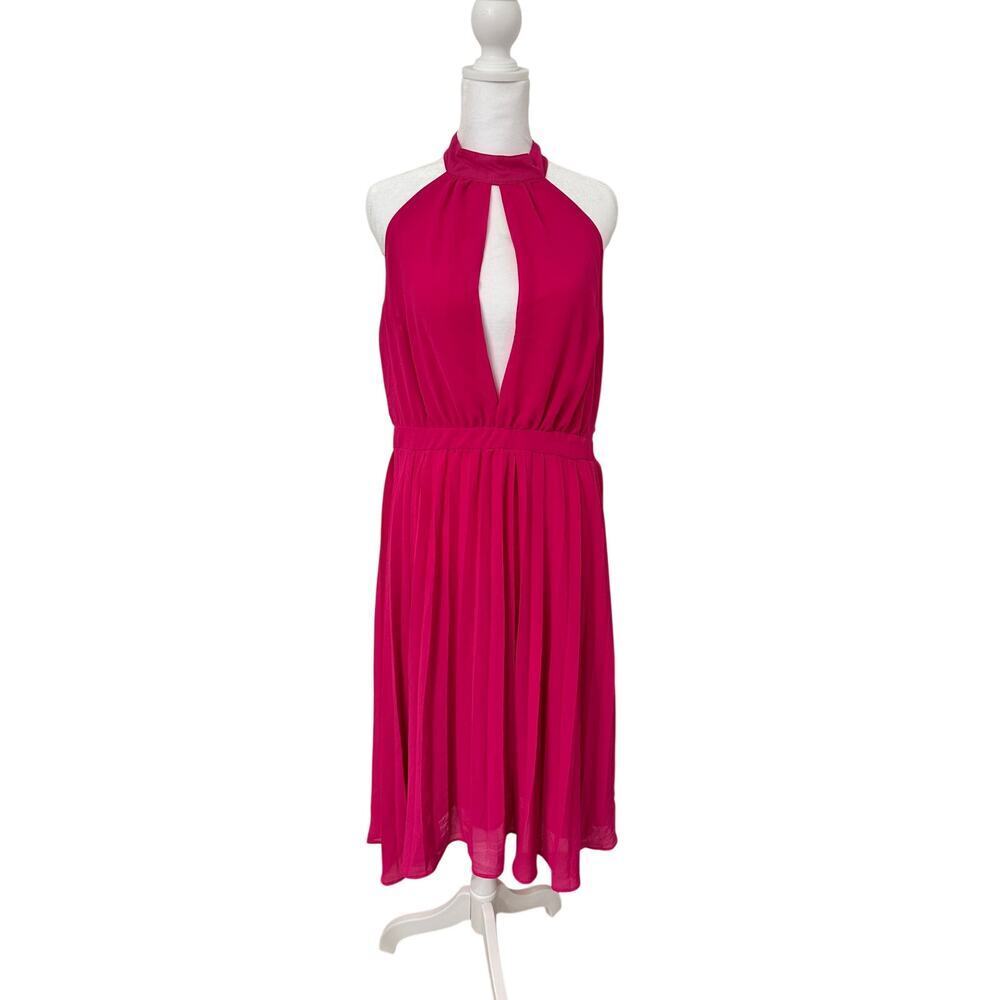 💖🔥 Hot Pink Keyhole Cutout Midi Dress Open Back Draped Size Large
